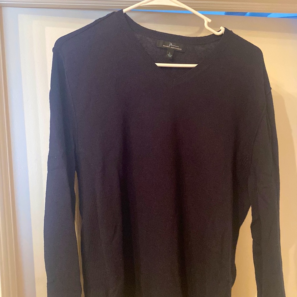 Marc Anthony Mens Blue V Neck Sweater